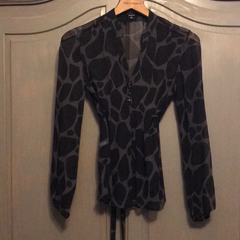 Sheer Giraffe Print Blouse with Empire Ties